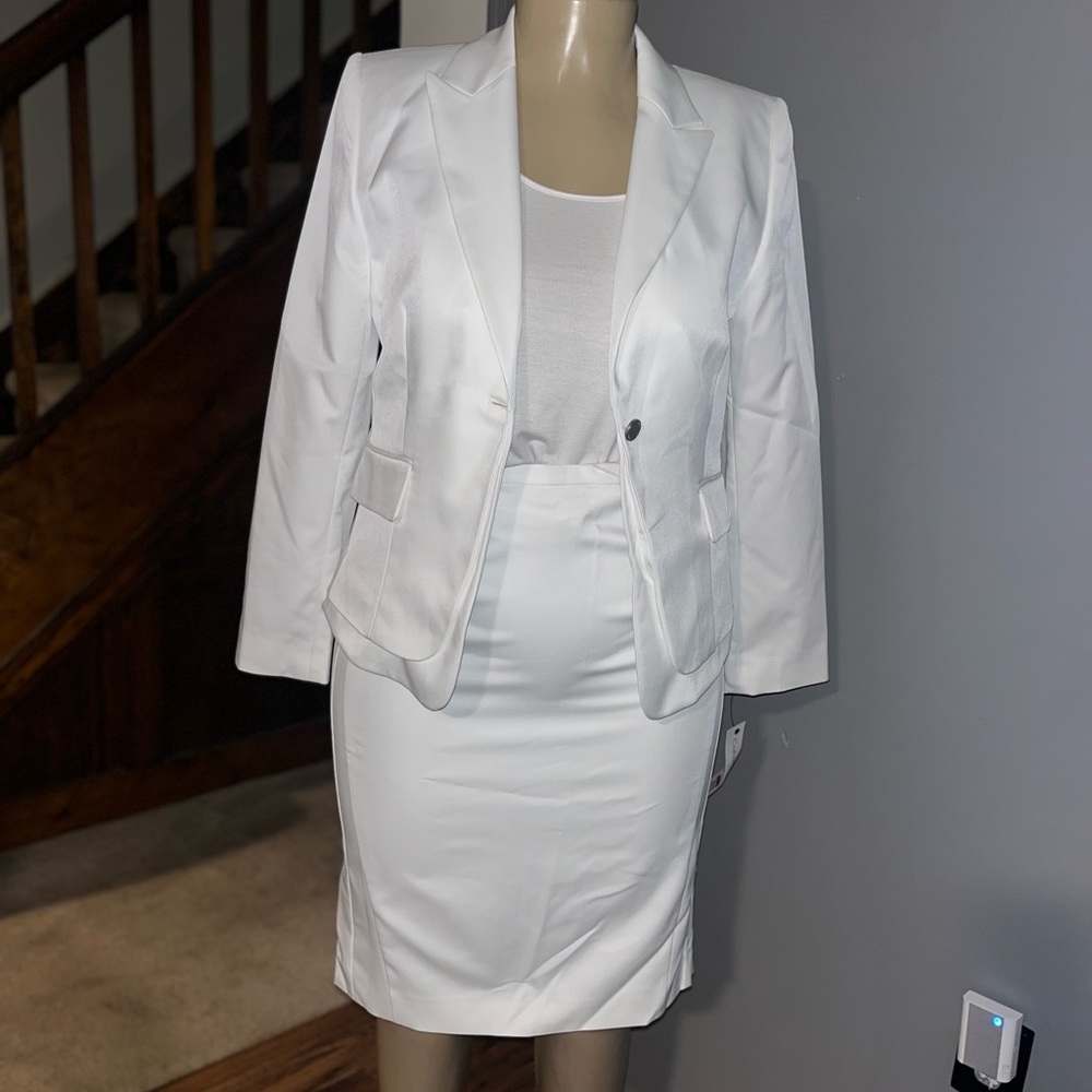 Calvin Klein White Skirt Suit Set - Jacket & Pencil Skirt